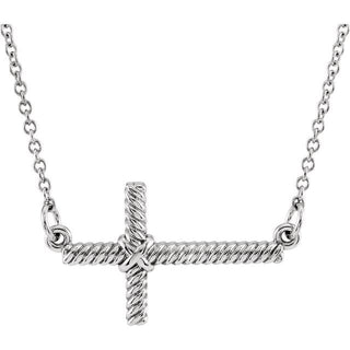 14K White Sideways Rope Cross 16 1/2" Necklace