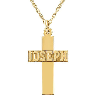 14K Yellow Gold-Plated Sterling Silver Block Single Name Cross 18" Necklace