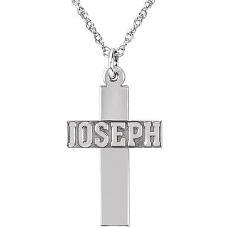 14K White Block Single Name Cross 18" Necklace