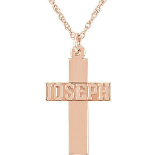14K Rose Gold-Plated Sterling Silver Block Single Name Cross 18" Necklace
