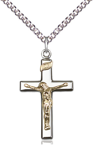 Two-Tone GF/SS Crucifix Medal Catholic Jewelry