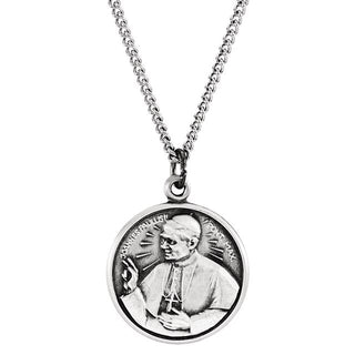 Sterling Silver 25 mm Round Pope John Paul II 24" Necklace 