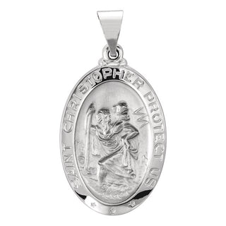 14K White 23.5x16 mm Oval Hollow Saint Christopher Medal