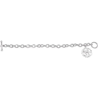 Sterling Silver 20 mm 3-Letter Script Monogram Charm 7 1/4" Bracelet