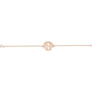 14K Rose Gold-Plated Sterling Silver 20 mm 3-Initials Block Monogram 7" Bracelet