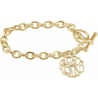 Sterling Silver-Plated with 14K Yellow 20mm 3-Letter Script Monogram Charm 7 1/4" Bracelet