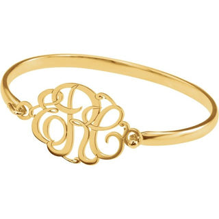 14K Yellow Gold-Plated Sterling Silver Engravable 30 mm 3-Letter Script Monogram Bangle 6 1/2" Bracelet 