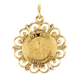 14K Yellow 18 mm Round Matka Boska Medal