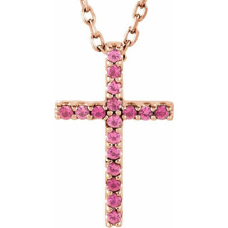 14K Rose Natural Pink Tourmaline Petite Cross 16" Necklace