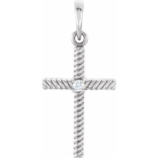 14K White .02 CT Natural Diamond Cross Pendant