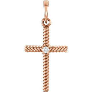 14K Rose .02 CT Natural Diamond Cross Pendant