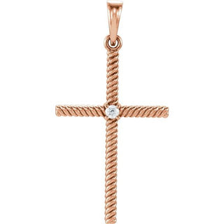 14K Rose .03 CT Natural Diamond Cross Pendant