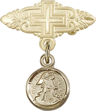 14kt Gold Filled Badge Pin With Cross Guardian Angel Baby Badge