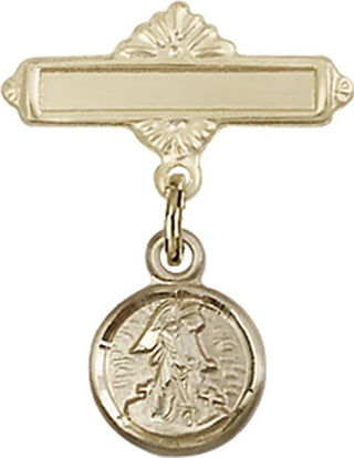 14kt Gold Polished Badge Pin Guardian Angel Baby Badge