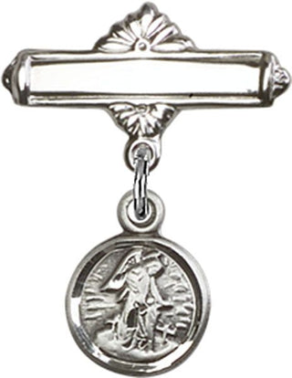 Sterling Silver Polished Badge Pin Guardian Angel Baby Badge