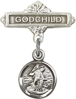Sterling Silver Godchild Guardian Angel Baby Badge