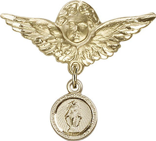 14kt Gold Filled Large Angel w/Wings Miraculous Baby Badge