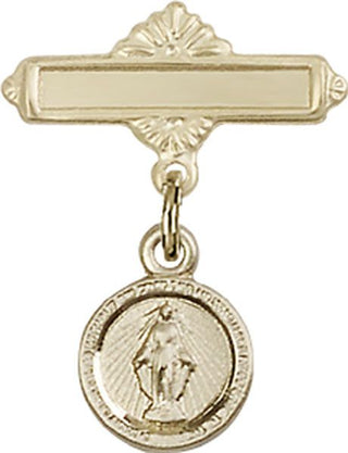 14kt Gold Polished Badge Pin Miraculous Baby Badge