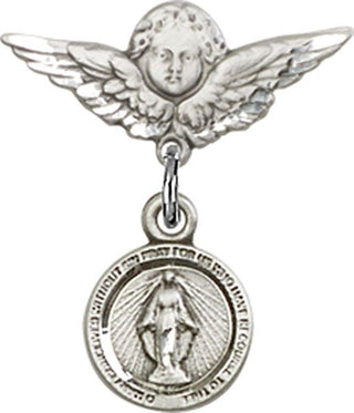 Sterling Silver Small Angel w/Wings Miraculous Baby Badge