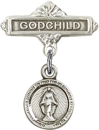 Sterling Silver Godchild Miraculous Baby Badge