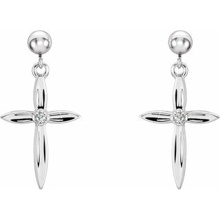 14K White .04 CTW Natural Diamond Cross Earrings