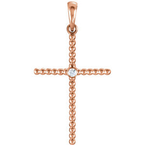 14K Rose .03 CTW Diamond Beaded Cross Pendant