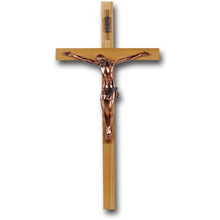 Oak Cross With Antique Copper Plated Corpus
