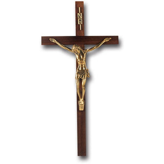 13" Walnut Cross With Museum Gold Corpus