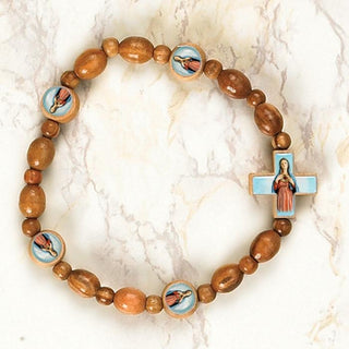 6-pack - Immaculate Heart of Mary - Italian Olive Wood Saint Stretch Bracelets