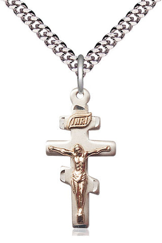 Two-Tone GF/SS Greek Crucifix Medal Catholic Jewelry