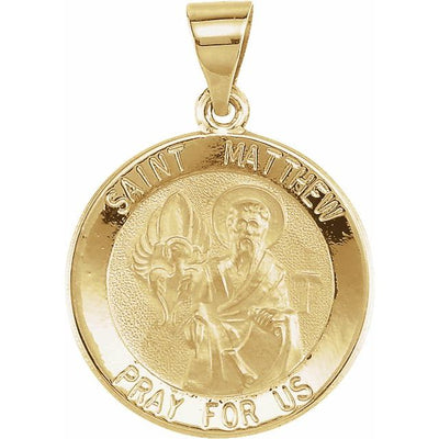 14K Gold 18 MM Round Hollow St. Matthew Medal