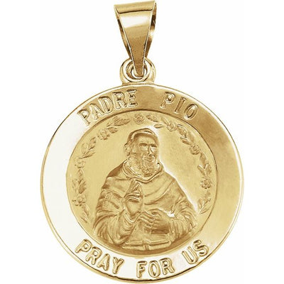 14K Gold 18 MM Round Hollow Padre Pio Medal