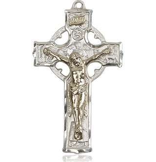 Two-Tone GF/SS Celtic Crucifix Medal Catholic Jewelry