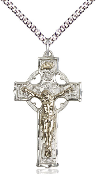 Two-Tone GF/SS Celtic Crucifix Medal Catholic Jewelry