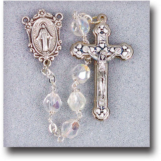 7MM Crystal Aurora Borealis Bead Rosary with Deluxe Center And Crucifix
