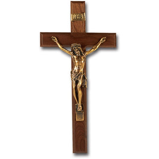 13" Walnut Cross With Museum Gold Corpus
