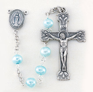 4MM Fresh Water Light Blue Pearl Bead Rosary
