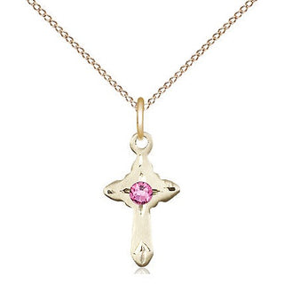 14kt Gold Filled Cross Pendant with 3mm Rose Swarovski Necklace