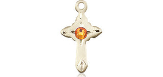 14kt Gold Filled Cross Pendant with a 3mm Topaz Swarovski stone on an 18-inch Gold Filled Light Curb Chain
