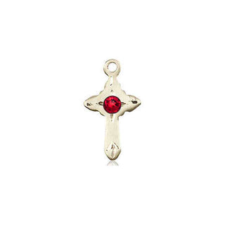 14kt Gold Filled Cross Pendant with a 3mm Ruby Swarovski stone on an 18-inch Gold Filled Light Curb Chain