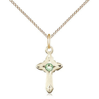 14kt Gold Filled Cross Pendant with 3mm Peridot Swarovski Necklace