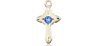 14kt Gold Filled Cross Pendant with a 3mm Sapphire Swarovski stone on an 18-inch Gold Filled Light Curb Chain