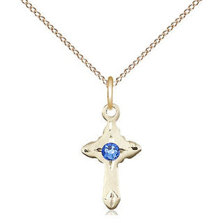 14kt Gold Filled Cross Pendant with 3mm Sapphire Swarovski Necklace