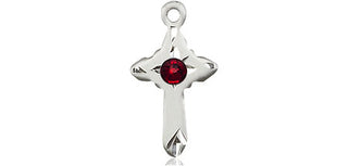 Sterling Silver Cross Pendant with a 3mm Garnet Swarovski stone on an 18-inch Sterling Silver Light Curb Chain