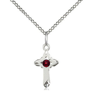 Sterling Silver Cross Pendant with 3mm Garnet Swarovski stone Necklace