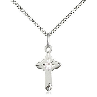 Sterling Silver Cross Pendant with 3mm Crystal Swarovski stone Necklace