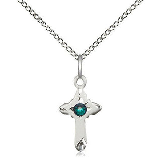 Sterling Silver Cross Pendant with 3mm Emerald Swarovski stone Necklace