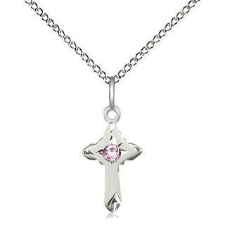Sterling Silver Cross Pendant with 3mm Light Amethyst Swarovski stone Necklace