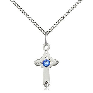 Sterling Silver Cross Pendant with 3mm Sapphire Swarovski stone Necklace