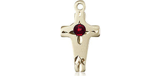 14kt Gold Filled Cross Pendant with a 3mm Garnet Swarovski stone on an 18-inch Gold Filled Light Curb Chain